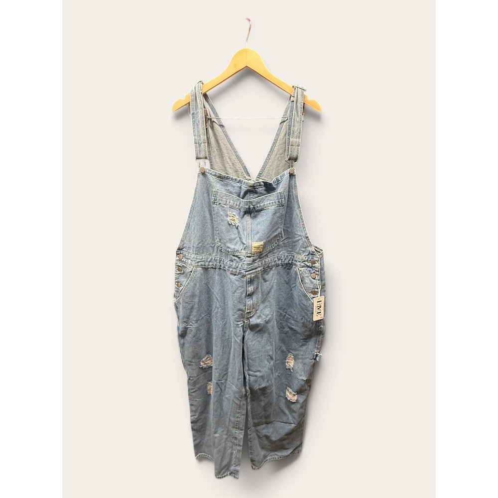 HME Womens Distressed Denim Overalls Light Wash Cotton Bib Plus Size 3XL NWT